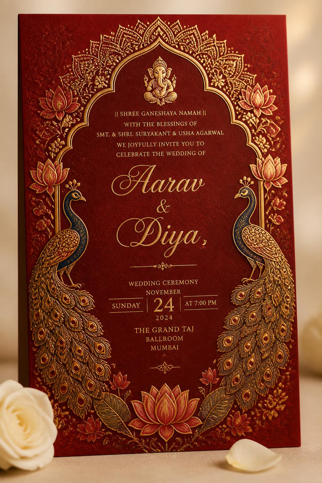 Crimson Peacock digital invitation design